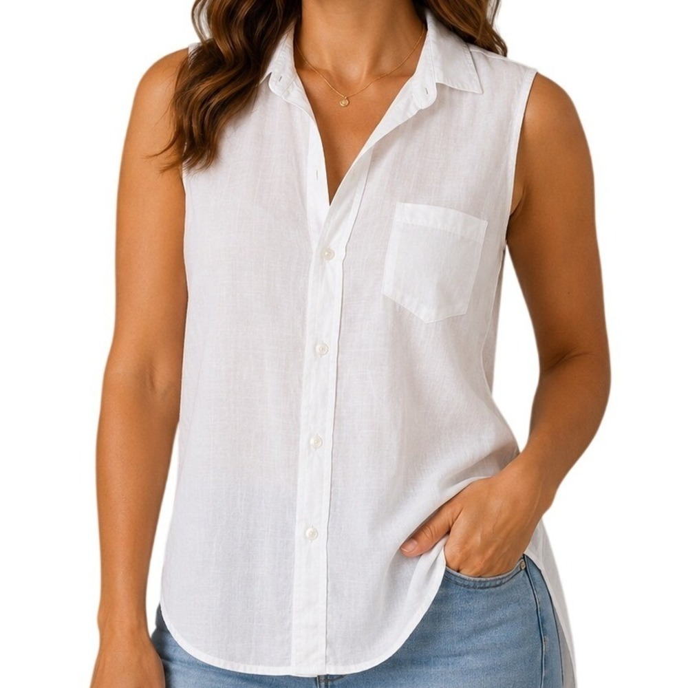 Frank & Eileen White Cotton Fiona Sleeveless Button Up Shirt Women's XS